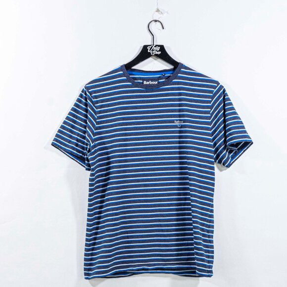 Barbour Striped Spell Out T-Shirt Surf Skate Medium Preppy Y2K Streetwear - Picture 1 of 9